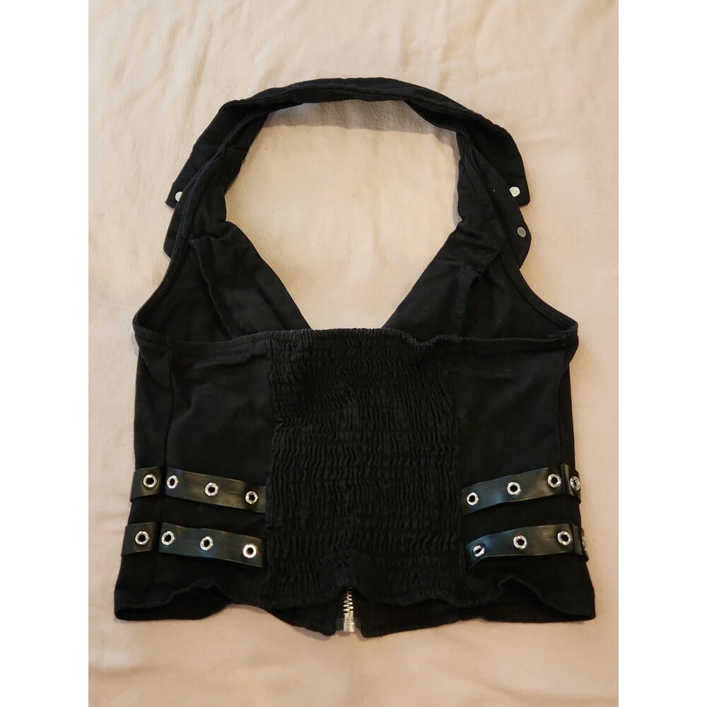 SHEIN Black Halter Vest Top XS Goth Grunge Punk Zip Up Grommet Buckle Straps Y2k - Picture 4 of 4